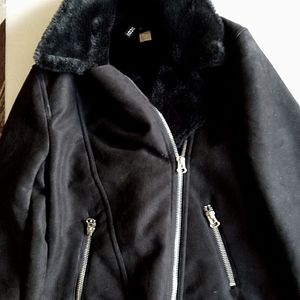 Black suede leather coat jacket